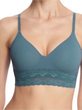 Natori Bliss Perfection Contour Soft Cup Bra Blue 34DD Wireless Lace Support